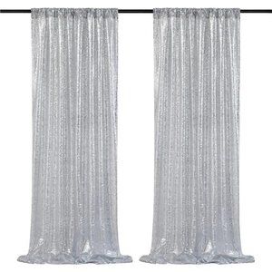 Silver Sequin Backdrop 2Panels 2FTx8FT Christmas Party Backdrop Curtains Glitter